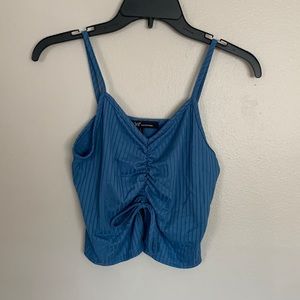 blue crop top with tie